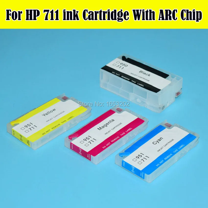 Горячая продажа! 4 цвета/набор HP711 Заправляемый картридж с чипом ARC для HP Designjet T120
