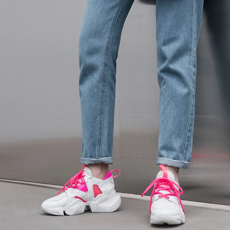 

Air Mesh Big Size 42 Genuine Cow Leather Sneakers For Ladies Leisure Flat Platform Walk Flats Pink Women Summer Shoes Woman