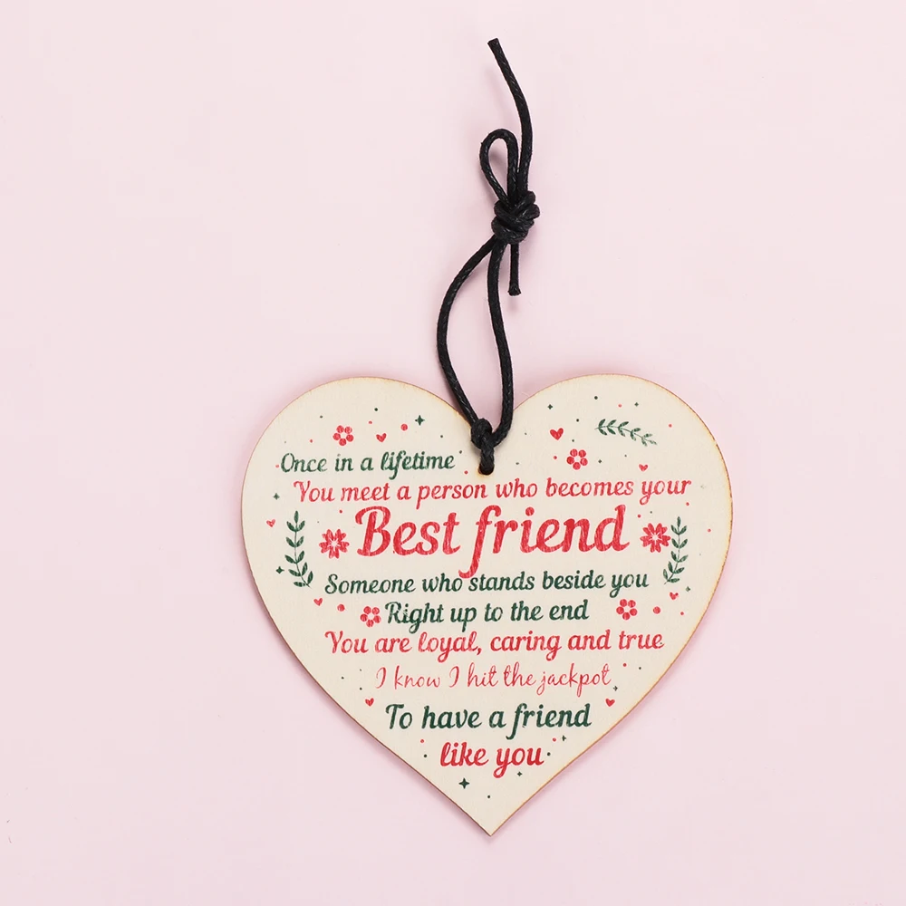 1PC Friend Birthday Gifts Thank You Wooden Hanging Heart Friendship Plaque Sign Crafts Home Decor Heart Sign