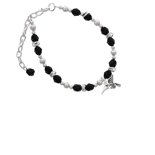 Silvertone Small 3-D Hummingbird Black Beaded Bracelet