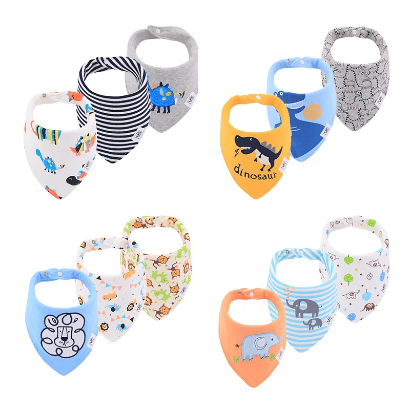 

3PCS/set Bandana Baby Bibs Boys Girls Feeding Slobber Saliva Cloth Cute Dinosaur Fox Embroidery Newborn Infant Cotton Burp Bib