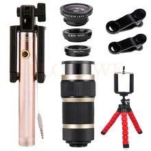 Новые 8X Телескопический Объектив Fisheye Широкий формат макро Оптические стёкла телефото зум Lentes для Samsung S5 S6 S7 S7 край монопод