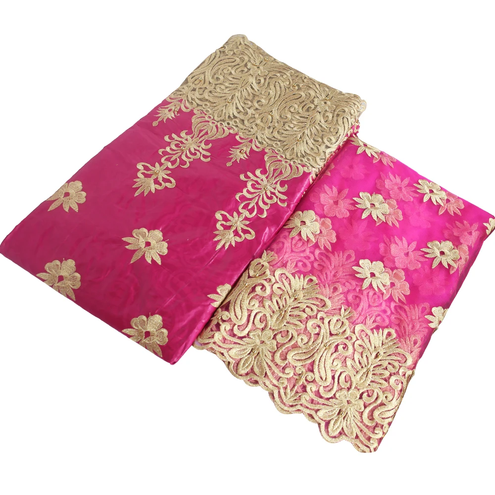

2019 pink peach lace beaded diy africa fabric new fahsion African guinea brocade fabric nigerian gele headtie 5+2yards/lot