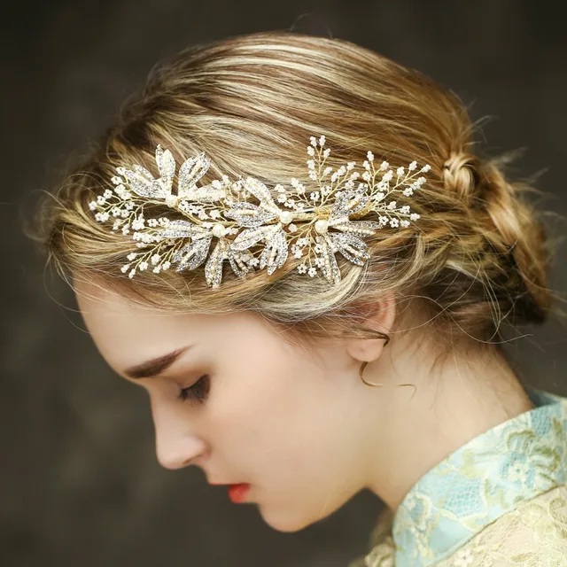 Pearl And Rhinestone Bridal Hair Clip Luxury Leaf Side Wedding Pearl And Rhinestone Bridal Hair Clip Luxury Leaf Side Wedding Headpiece Vintage Ornament Accessories