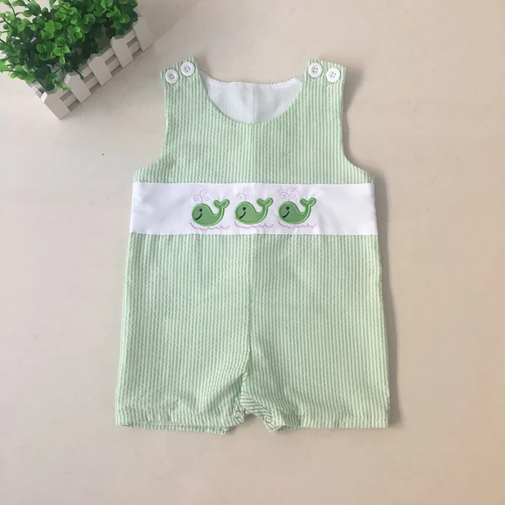 

Puresun 2019 New Design Summer Romper Boy Whale Applique Pattern High Quality Lined Boy Shortall Childern Boutique Clothes