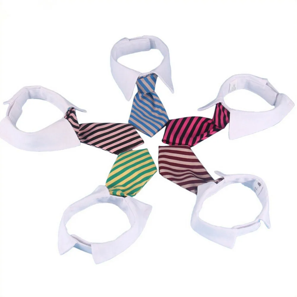 Dog Grooming Cat Striped Bow Tie Collar Pet Adjustable Neck Tie White