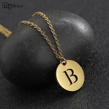 My Shape Hollow Letter B Gold and Silver Small Round Pendant Stainless Steel Necklace Women My Shape Hollow Letter B Gold and Silver Small Round Pendant Stainless Steel Necklace Women