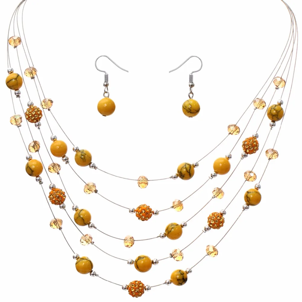 Бренд minhin Дизайн Многослойные богемные бусы Ювелирные наборы для женщин массивное ожерелье серьги наборы