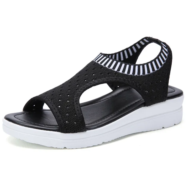 Новая модная женская обувь на плоской подошве дышащая удобная женская прогулочная обувь для шоппинга Летние босоножки на платформе женская обувь* 146 - Цвет: Black
