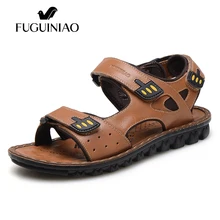 FUGUINIAO летние пляжные туфли для отдыха из натуральной кожи/мужские сандалии/цвет темно-синий, коричневый/размер 38-44