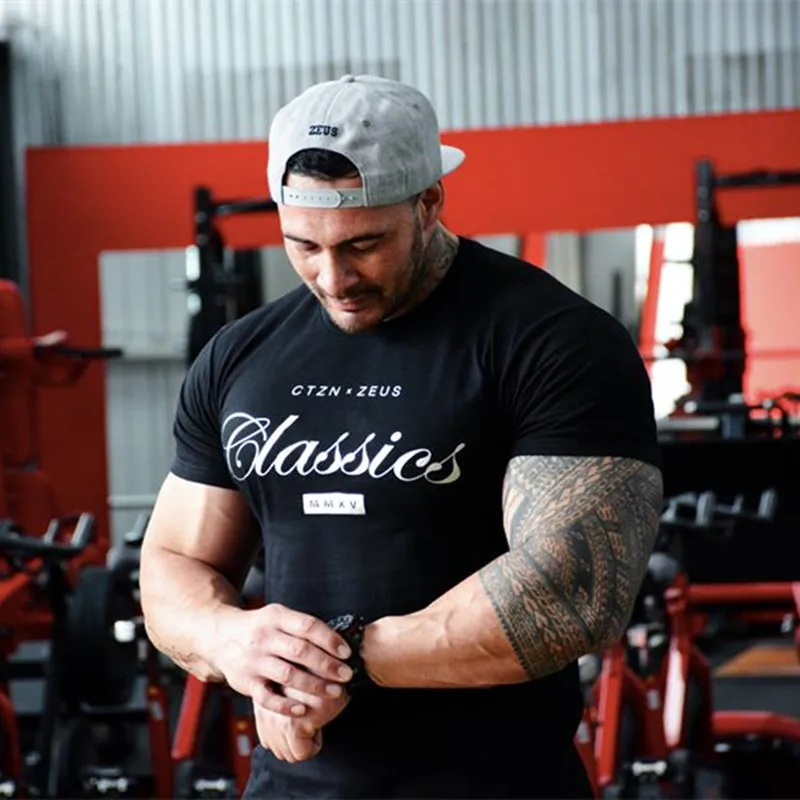 2018 Mens Cotton Running T-Shirt Sexy Vintage Shirt Short Sleeve Solid Muscle Fitness Jogging Gym T Sport Top Male | Спорт и