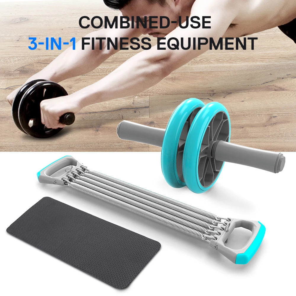 

3 In 1 Gym Equipment Chest Pull Exerciser Push-up Handles Belly Roller Wheels Arm Expander Pull Bar Weight Exerciser Equipment