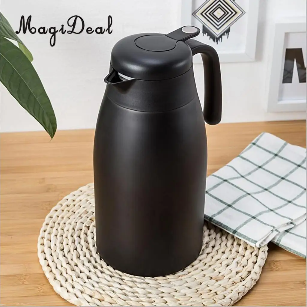 MagiDeal Black/White/Gold 2L Stainless Steel Water Bottle - Coffee Pot - Tea Jug Kettle Pitcher with Lid