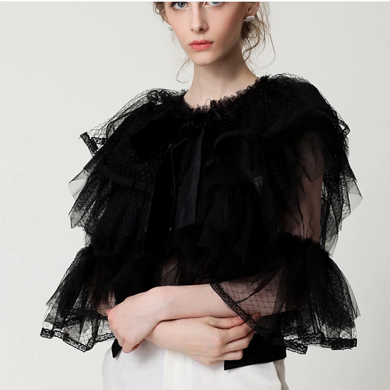 

HIGH QUALITY Summer New Fashion 2017 Designer Top Blouse Women's Flare Sleeve Cascading Gauze Ruffle Blouse