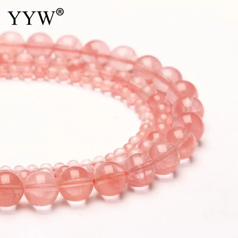 

Round Pink Cherry Quartz Loose Beads Stone 15" Strand 4 6 8 10 12 14MM Pick Size For Jewelry Making