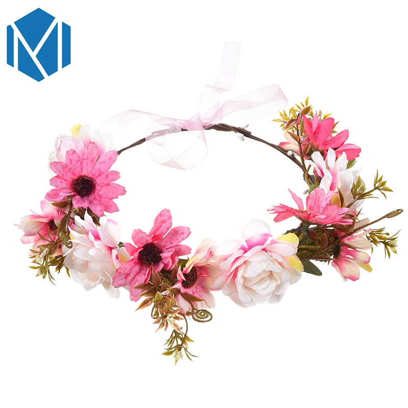 

Boho Flower Headband Bridal Ornament Fabric Flowers Crown Wedding Bridesmaid Floral Hair Accessories For Women Wreath Garlands