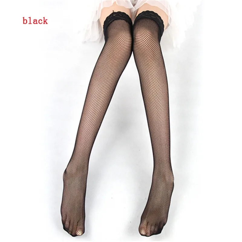 Women Sexy Perspective Stockings Elastic Lace Hollow Fishnet Thigh High Stockings