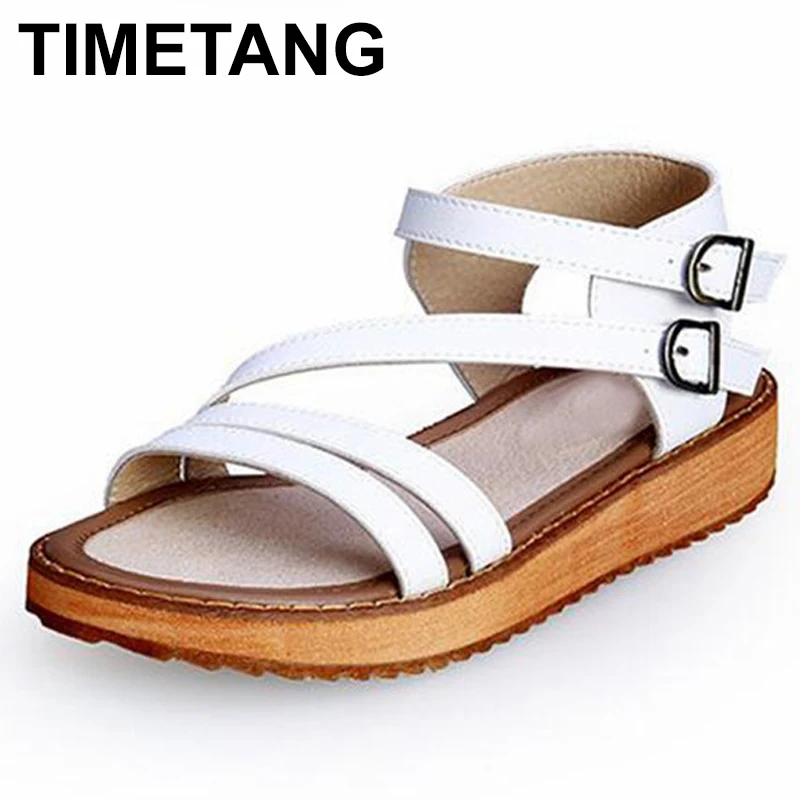 

TIMETANG Women Sandals Genuine Leather Wedge Heels Sandals Women Shoes Girls Platform Buckle Open Toe Heels Sandals Women C260