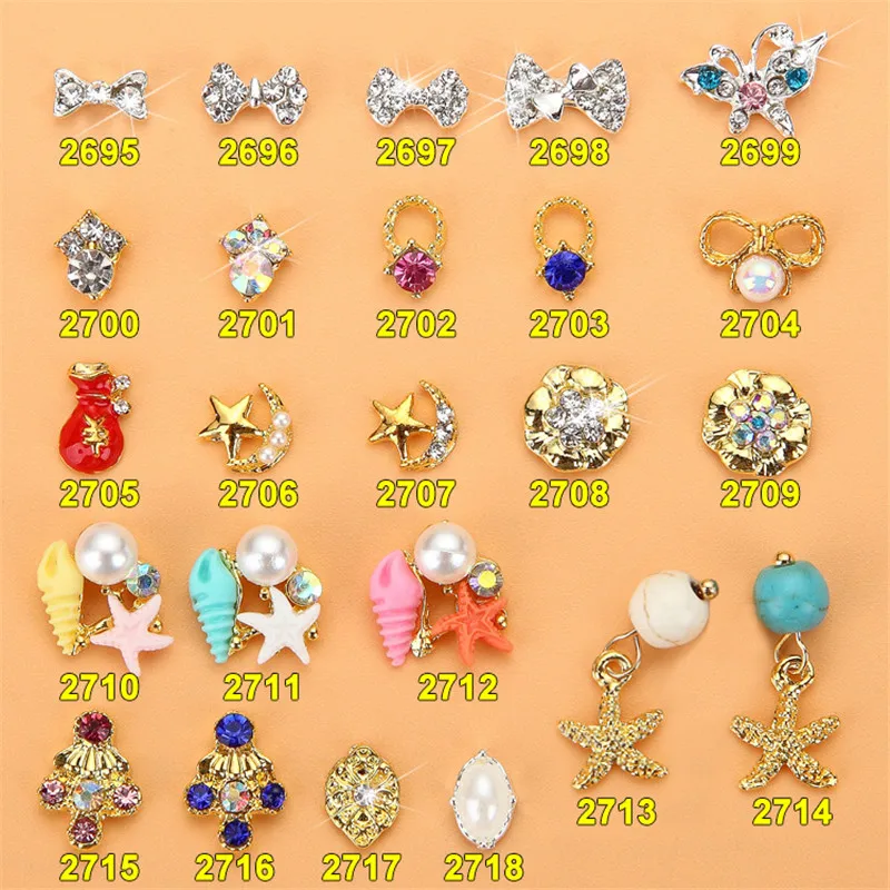 

10pcs/pack Rhinestone Butterfly drill Alloy Nail Art Decoration Marine style Nail Jewelry DIY Starfish pendant Manicure Supplies