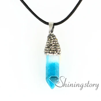 شراءسداسية الموشورات Druzy مجوهرات جوهرة جوهرة مجوهرات Drusy شبه حجر كريم قلادة شبه حجر كريم الكوارتز