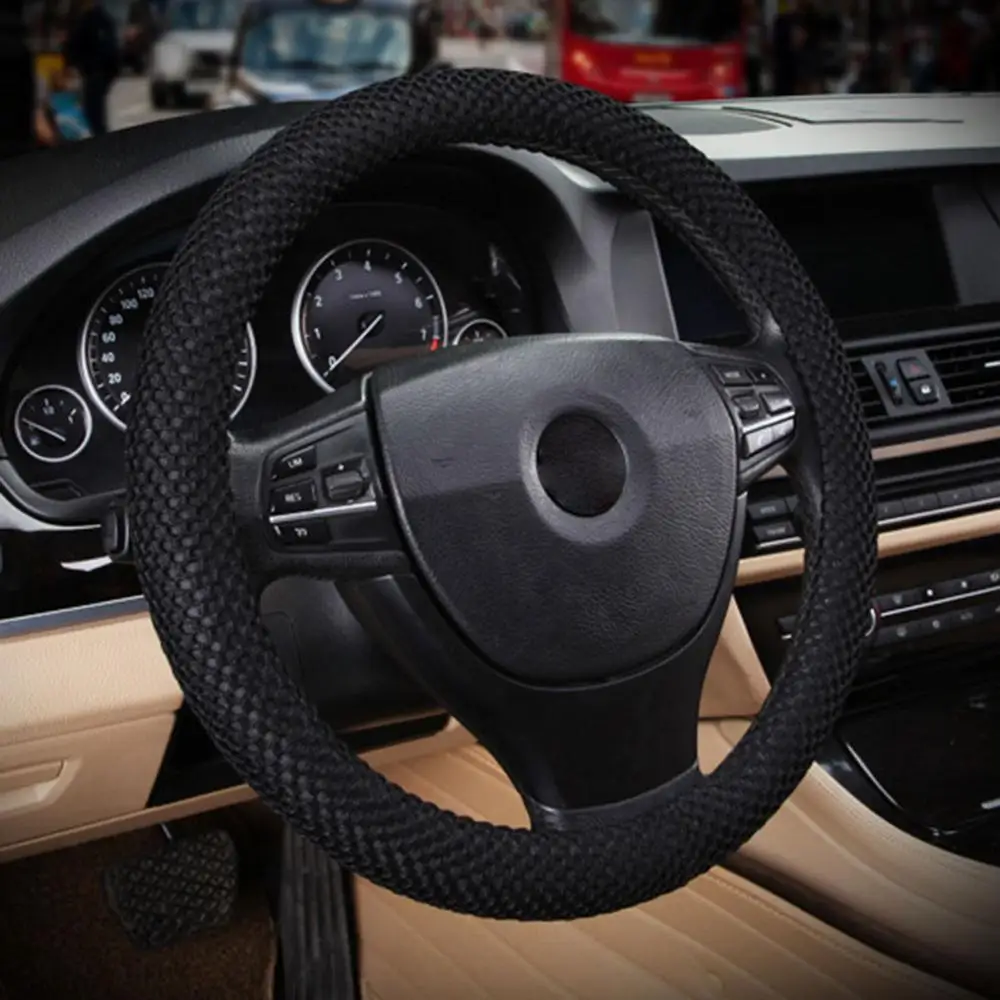 Новая Оплетка на руль чехол рулевого колеса автомобиля с иглами и сетчатой тканью диаметр 36-38 см автомобильные аксессуары#266320 - Название цвета: Black