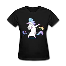 Женские футболки с единорогом онлайн, черные футболки для больших девочек, забавная одежда из натурального хлопка