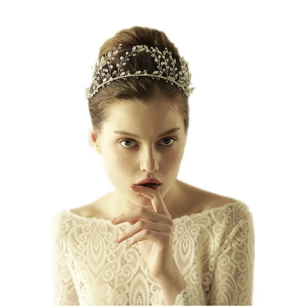 Wedding Princess Rhinestone Leaves Hair Band Tiara Bridal Bridesmaid