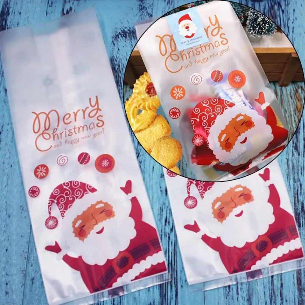 50PCS/pack Christmas Gifts Snowman Santa Claus Bag Holders Bake Cookies Biscuit Candy Jewelry Plastic Packaging Bags