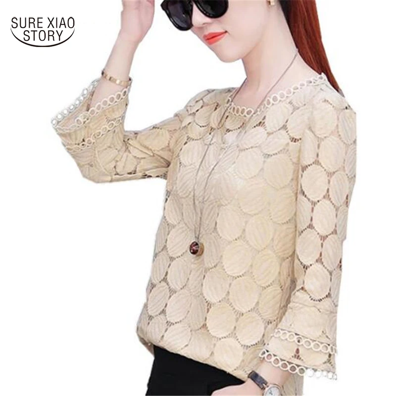 Ceny 2017 Nowa Jesienna Kobiety Casual Shirt Hollow Out Top Loose Lace Biała Bluzka Bluzki Damskie Długie Rękawy 225E 30