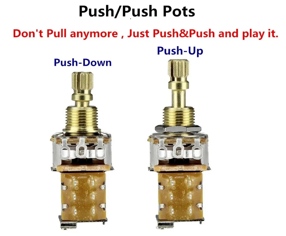 

FLEOR 1PCS Guitar Potentiometer Push Push Potentiometer A250K / B250K /A500K/B500K Copper Short Split Shaft (Don't Pull Anymore)