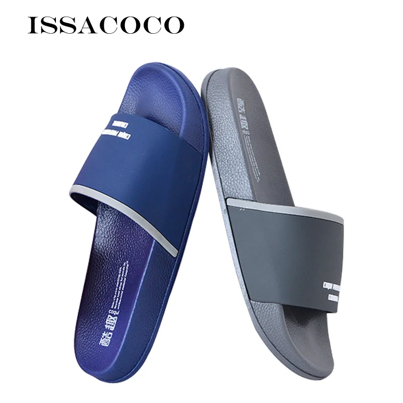 

ISSACOCO Men's Slippers Summer Men's Flat Shoes Beach Slippers Solid Color Home Slippers Pantuflas Terlik Chinelos EU Size 42-46
