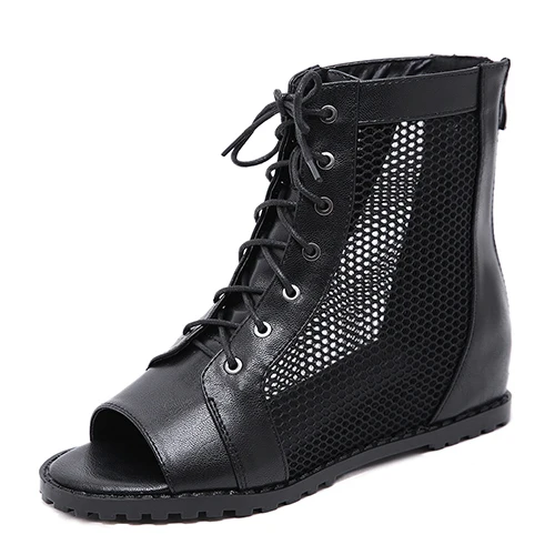 Gdgydh Summer Shoes Women Black Height Increasing Peep Toe Footwear Woman Boots On Summer Mesh Rome Style Drop Shipping - Цвет: black shoes