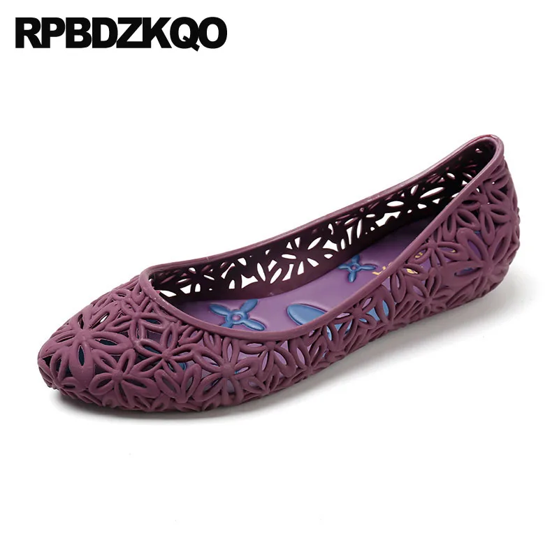 

hollow out women gray elderly pointy flower breathable floral sandals jelly ladies beautiful flats shoes pointed toe purple