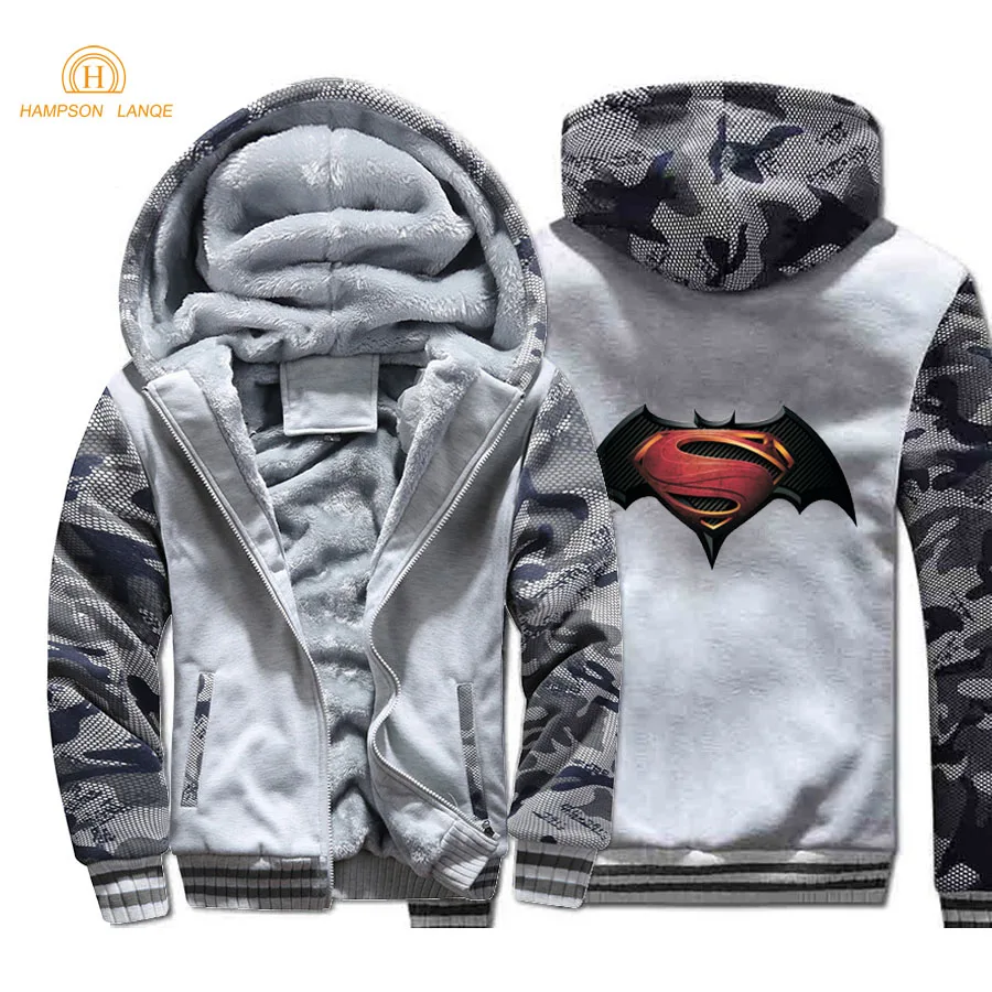

Super Hero Batman Hoodies Men 2019 Winter Thick Camouflage Hooded Zipper Warm Jackets Hip Hop Streetwear Men's Tracksuit S-XXL