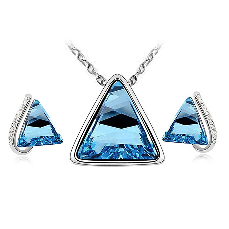

Female charm Crystal silver color Pendant Necklace Earrings bridal Bridesmaid Triangle Jewelry Sets For Women Jewellery