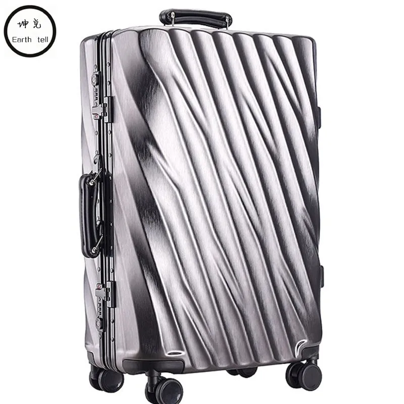 

20/24/28 inch Aluminum Frame Rolling Luggage Bag Full Metal Travel Suitcase Luxury Brand Business Brushed Metal PC Trolley Bags