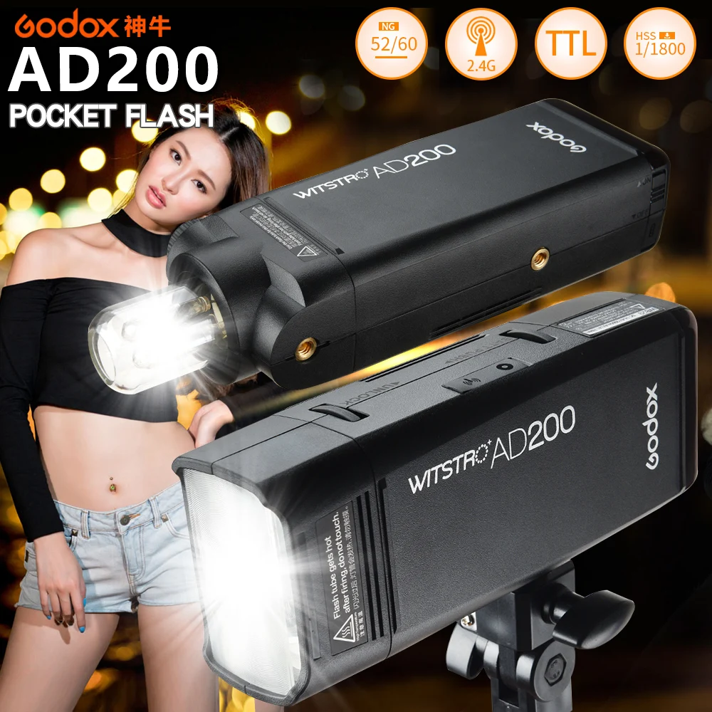 

GODOX AD200 200W Pocket Flash Light TTL 2.4G 1/8000s with Lithium Battery for Olympus Canon Nikon Sony Fujifilm +GIFT