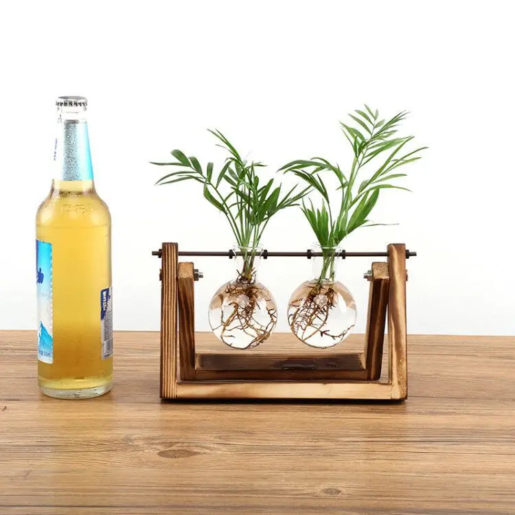 Креативный деревянный стенд стеклянный террариум контейнер Гидропоника цветочный горшок для выращивания растений настольная ваза DIY домашний офисный, Свадебный декор