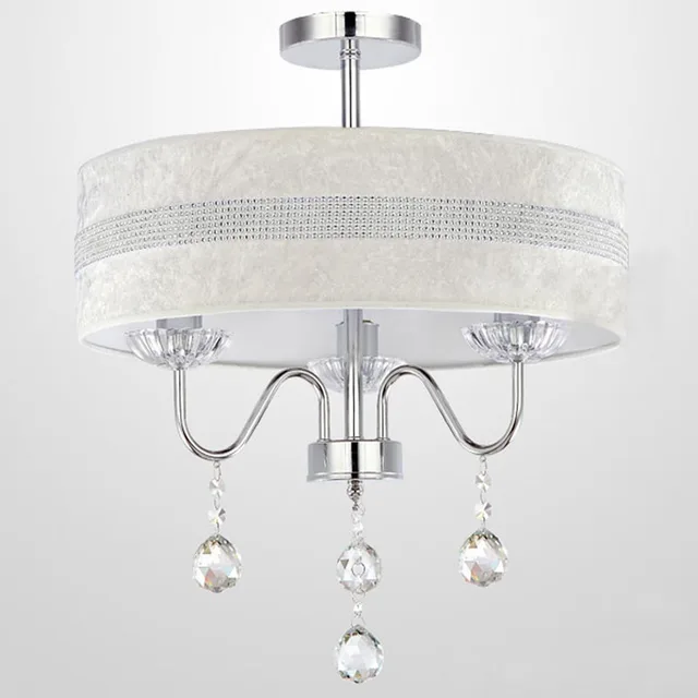 Dia 40cm Modern Crystal Hanging Light 3 Lights Simple Fabric Shade Dia 40cm Modern Crystal Hanging Light 3 Lights Simple Fabric Shade Bedroom Living Room Drum
