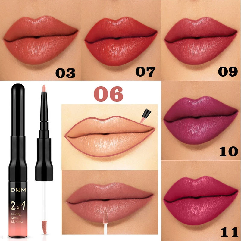

2 In 1 Double Head Matte Lip Gloss Lip Liner Non-stick Cup Watreproof Multi-colored Makeup Pencil Lip Cosmetics TSLM1