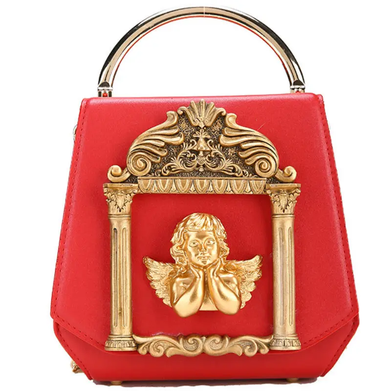 

Beautiful angel metal embossed women's handbag, Pearl chain bride bag, Super textured retro celebrity one-shoulder lady bag