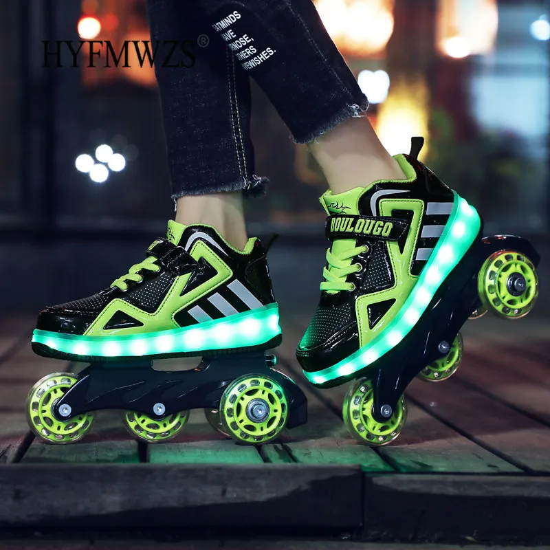 

HYFMWZS Roller Skates LED Charging Switch Single Row Of Walking Skate Shoes For Kids High Quality Cheap Inline Skates Size 30-40