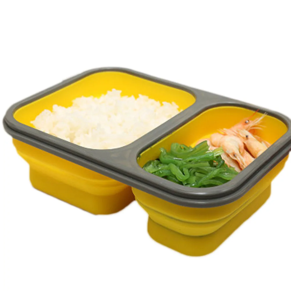 

2 Cells Silicone Collapsible Portable 600ml+300ML Microwave Oven Bowl Folding Food Container D20