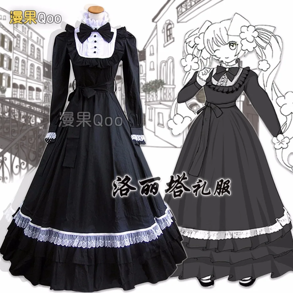 

[Customize] 2017 The Gothic Maidservan Party Black Dress Cosplay Costume Full Set For Women Halloween Free Shipping Good Quality