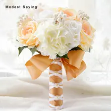 Романтический шампанское искусственная Роза букеты Синий невесты Цветы Свадебные аксессуары buque de noiva