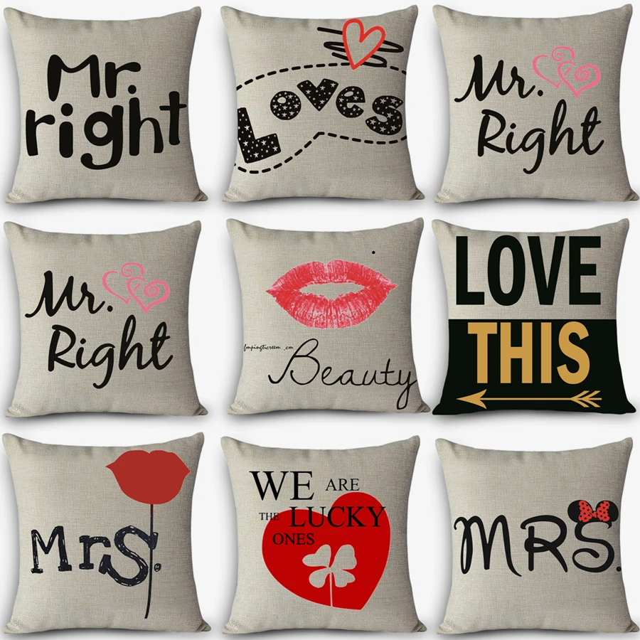 Fine linen home decorative pillow 45x45cm pillowcase Mr