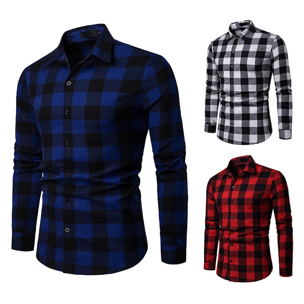 Formal Business Shirt Men‘s Long Sleeve Lattice Plaid Clothes Spring Autumn Plus Size Casual Blouse Camisa Social Shirts /PT