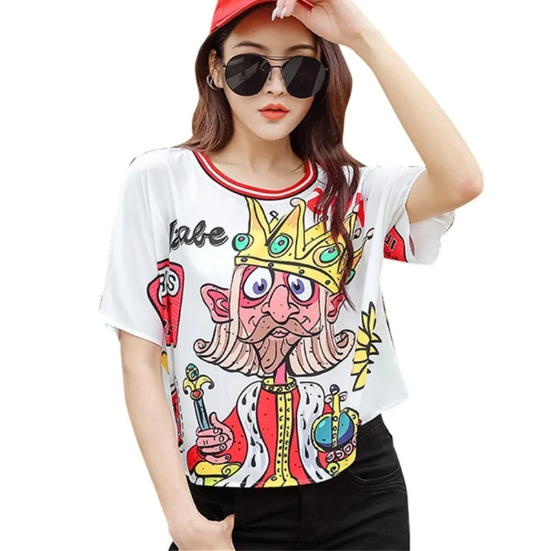 

2019 Summer T Shirt Women Plus Size O-neck Short Sleeved Print Tees Streetwear Fashion Casual Loose Tshirt Tops Female Clothes