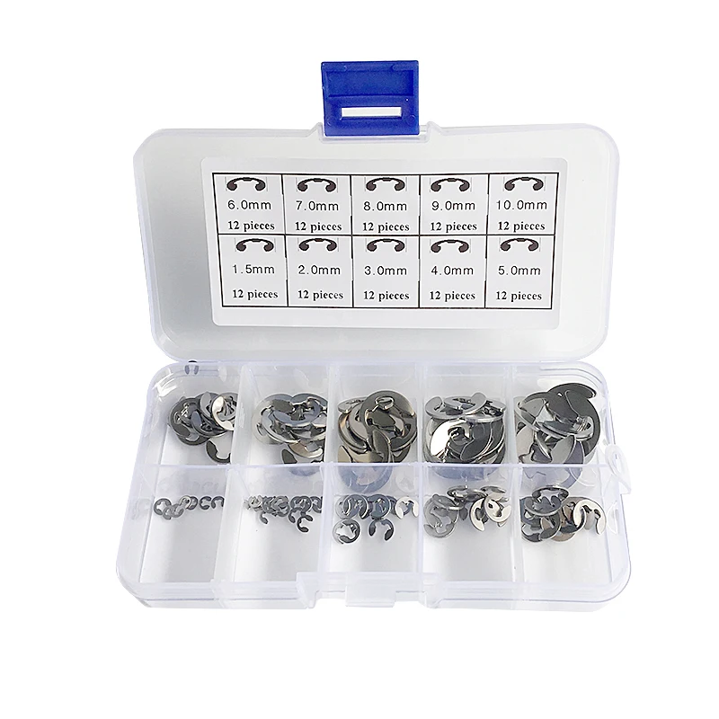 

120PCS/Lot 304 Stainless Steel E Clip washer Assortment Kit Circlip retaining ring for shaft fastener M1.5~M10