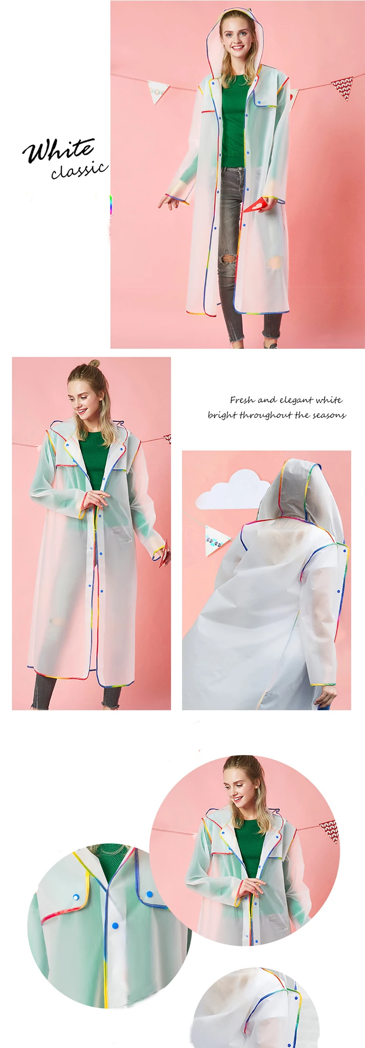 13.2018 Cheap to carry Fashion soft transparent  Plastic Thick Rainwear Unisex Woman men Waterproof Long Raincoats 